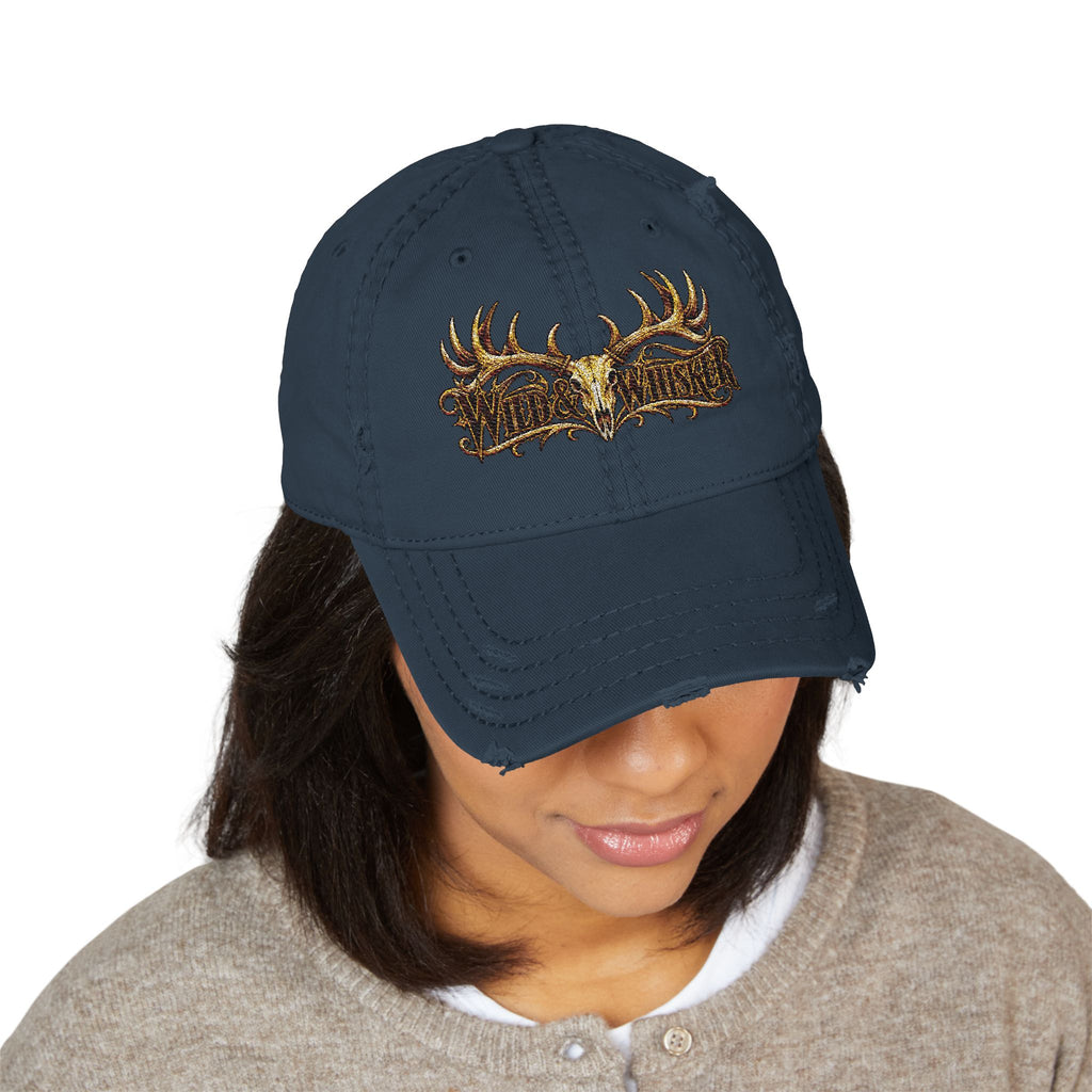 Wild & Rustic Antler Embroidered Distressed  Hat