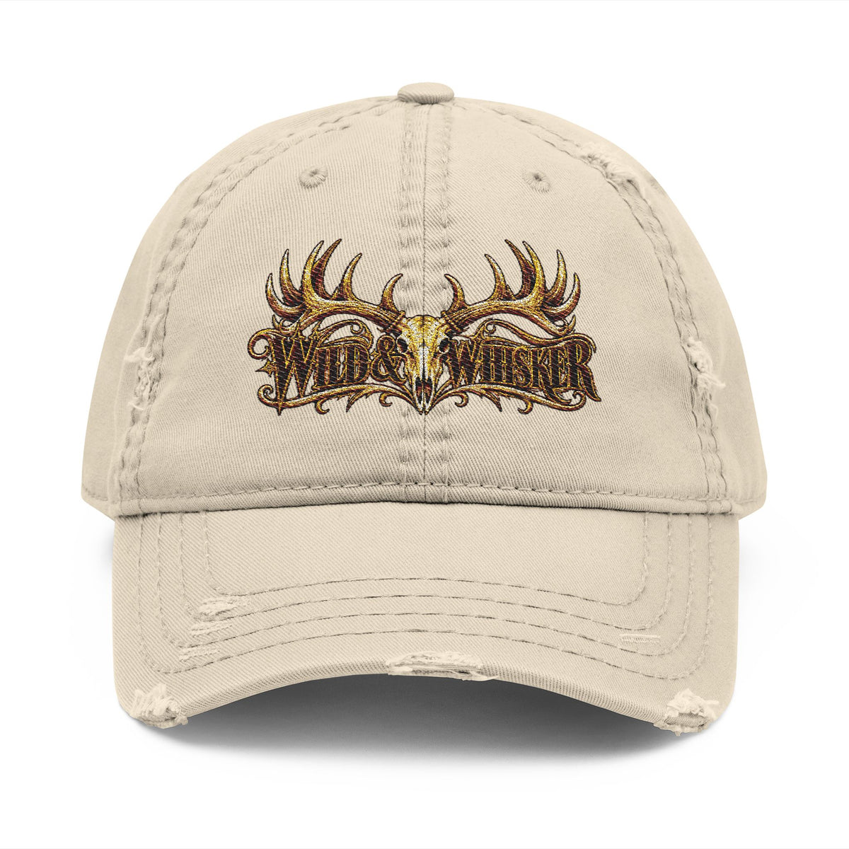 Wild & Rustic Antler Embroidered Distressed  Hat