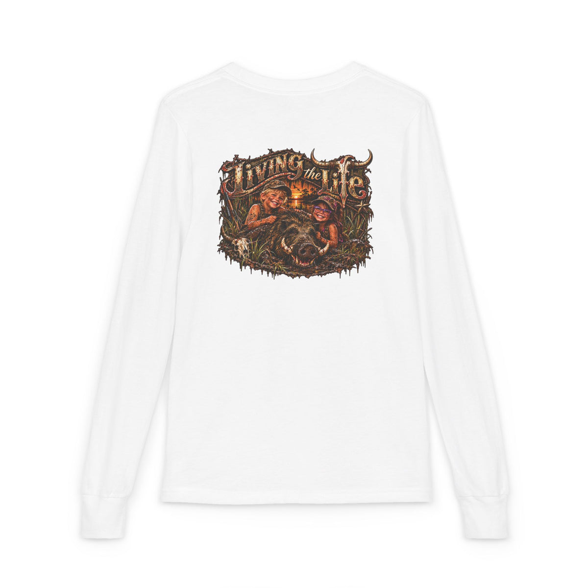 Youth Long Sleeve Tee girls or boys wild boar