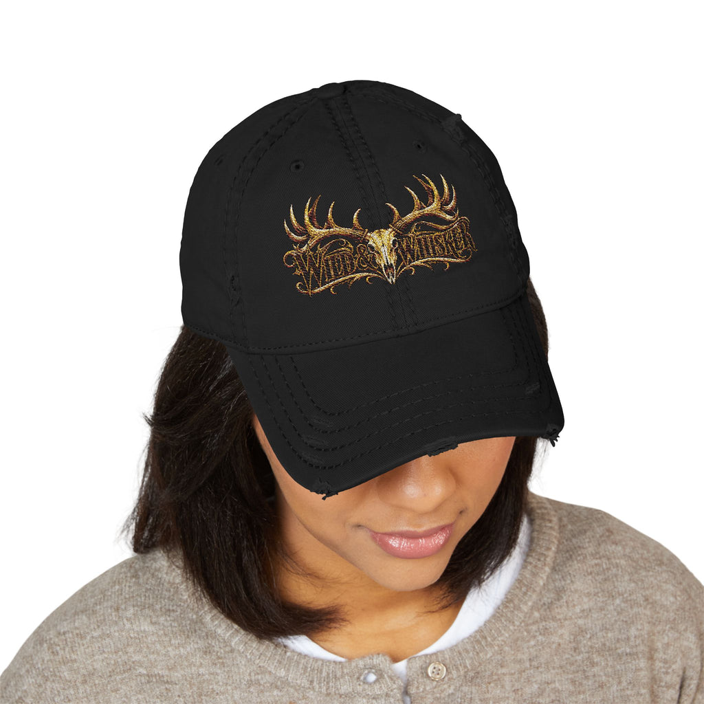 Wild & Rustic Antler Embroidered Distressed  Hat
