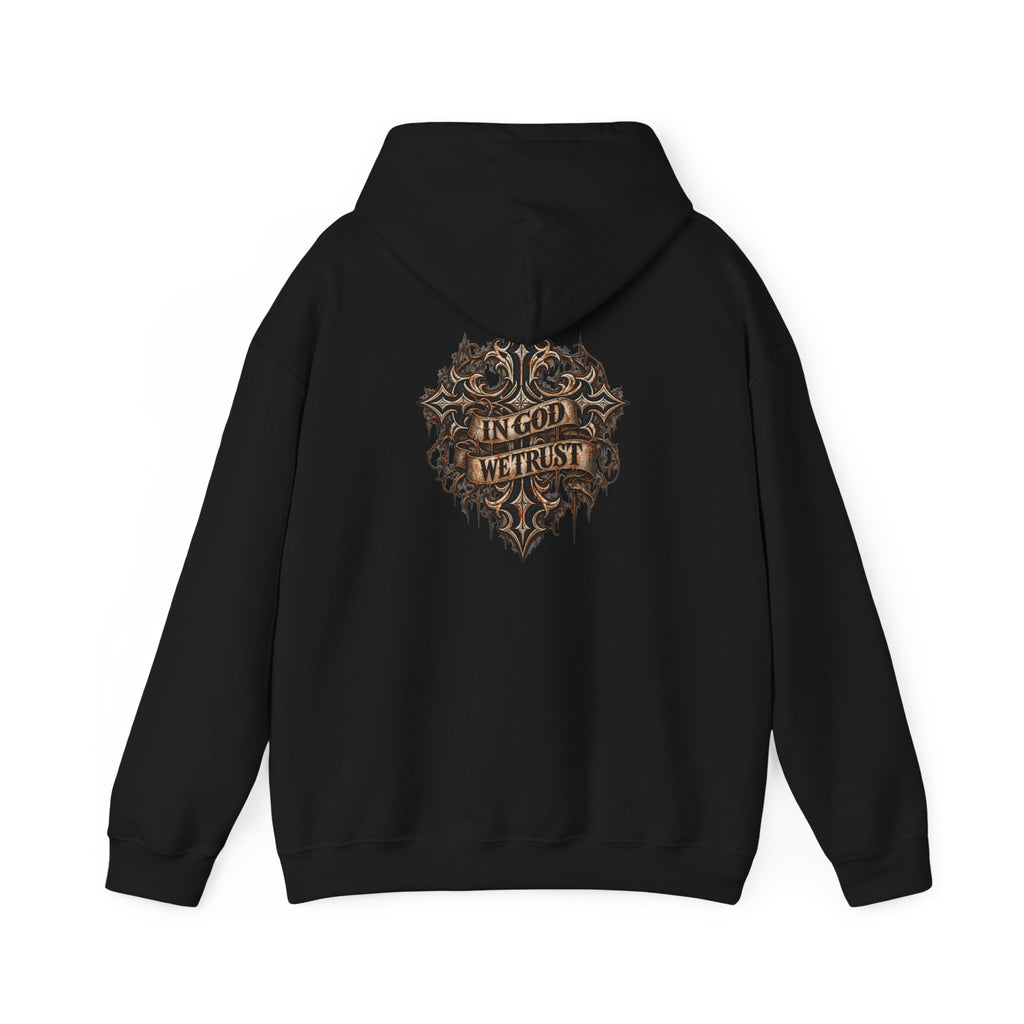 Hoodie - Wild & Whisker Gothic Antler Design, In God We Trust Back Print