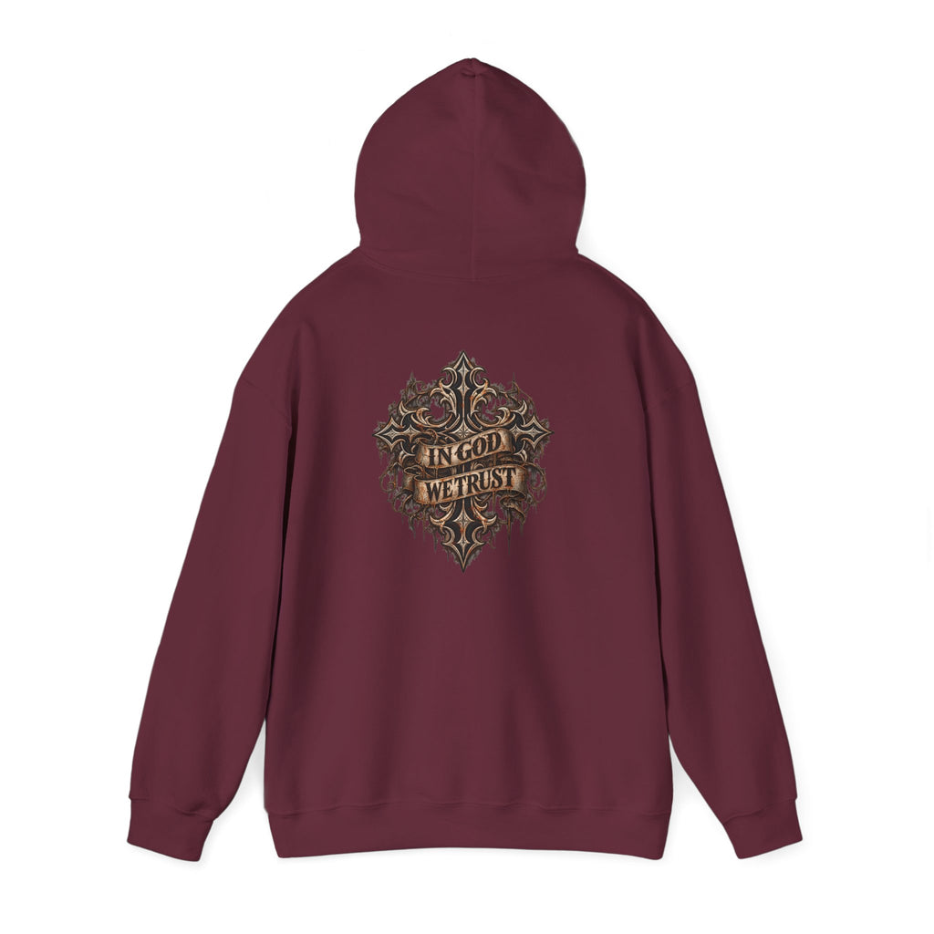 Hoodie - Wild & Whisker Gothic Antler Design, In God We Trust Back Print