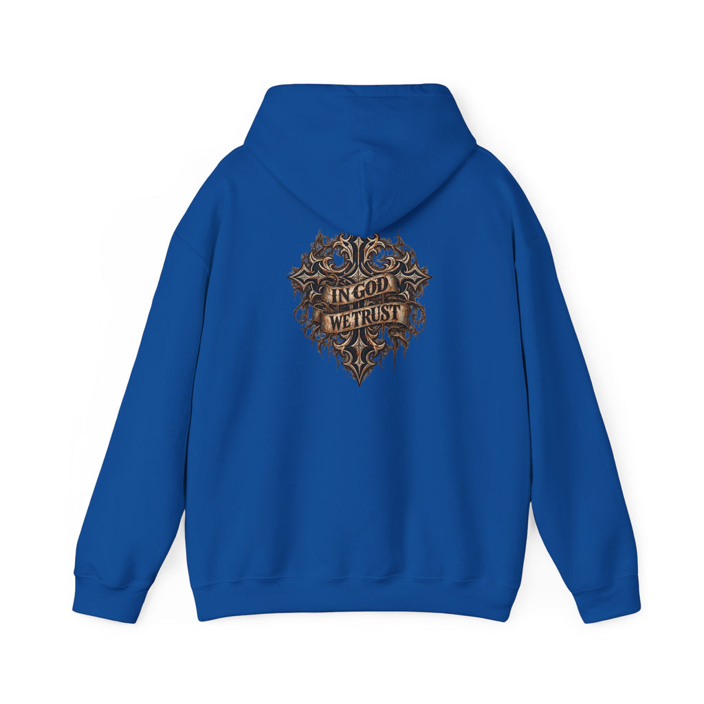 Hoodie - Wild & Whisker Gothic Antler Design, In God We Trust Back Print