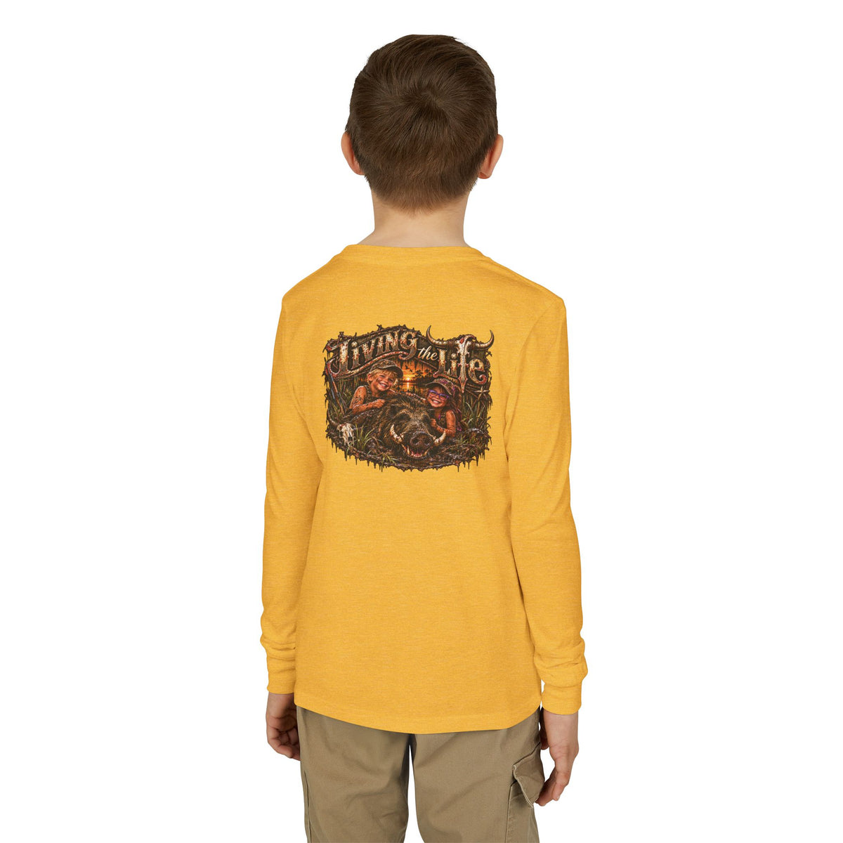 Youth Long Sleeve Tee girls or boys wild boar