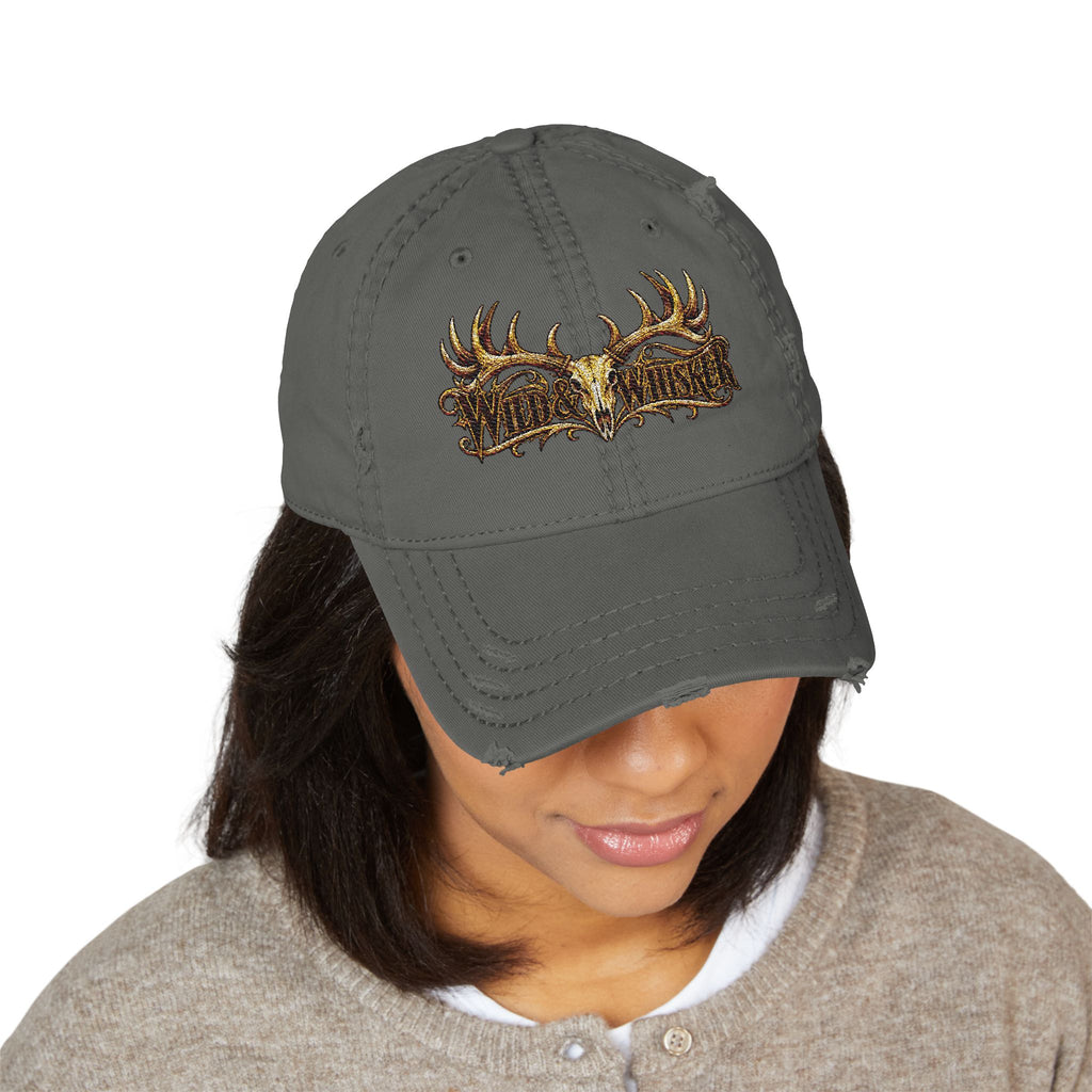 Wild & Rustic Antler Embroidered Distressed  Hat
