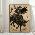 Skeleton Bull Rider – Vintage Western Rodeo Skull Art Print