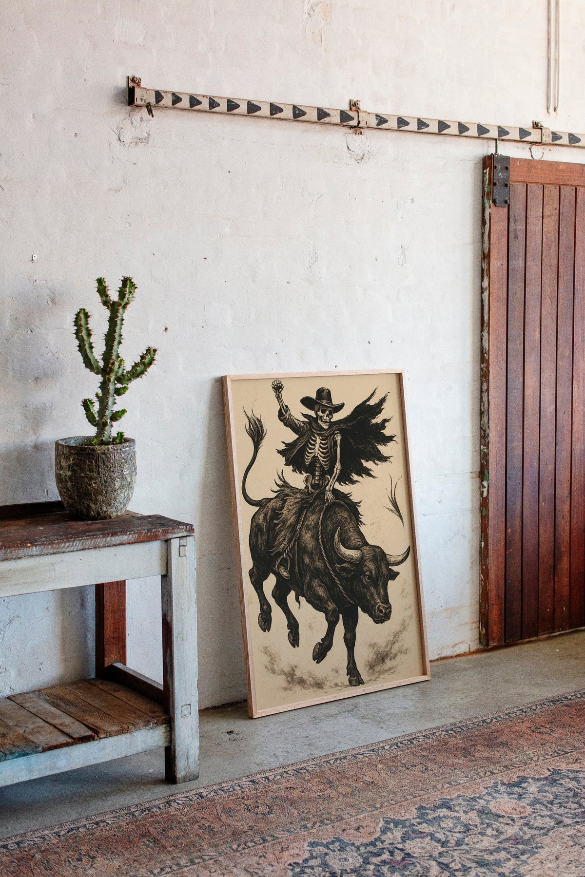 Skeleton Bull Rider – Vintage Western Rodeo Skull Art Print