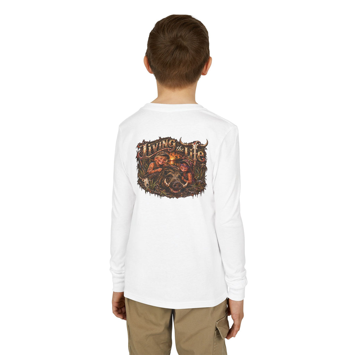 Youth Long Sleeve Tee girls or boys wild boar