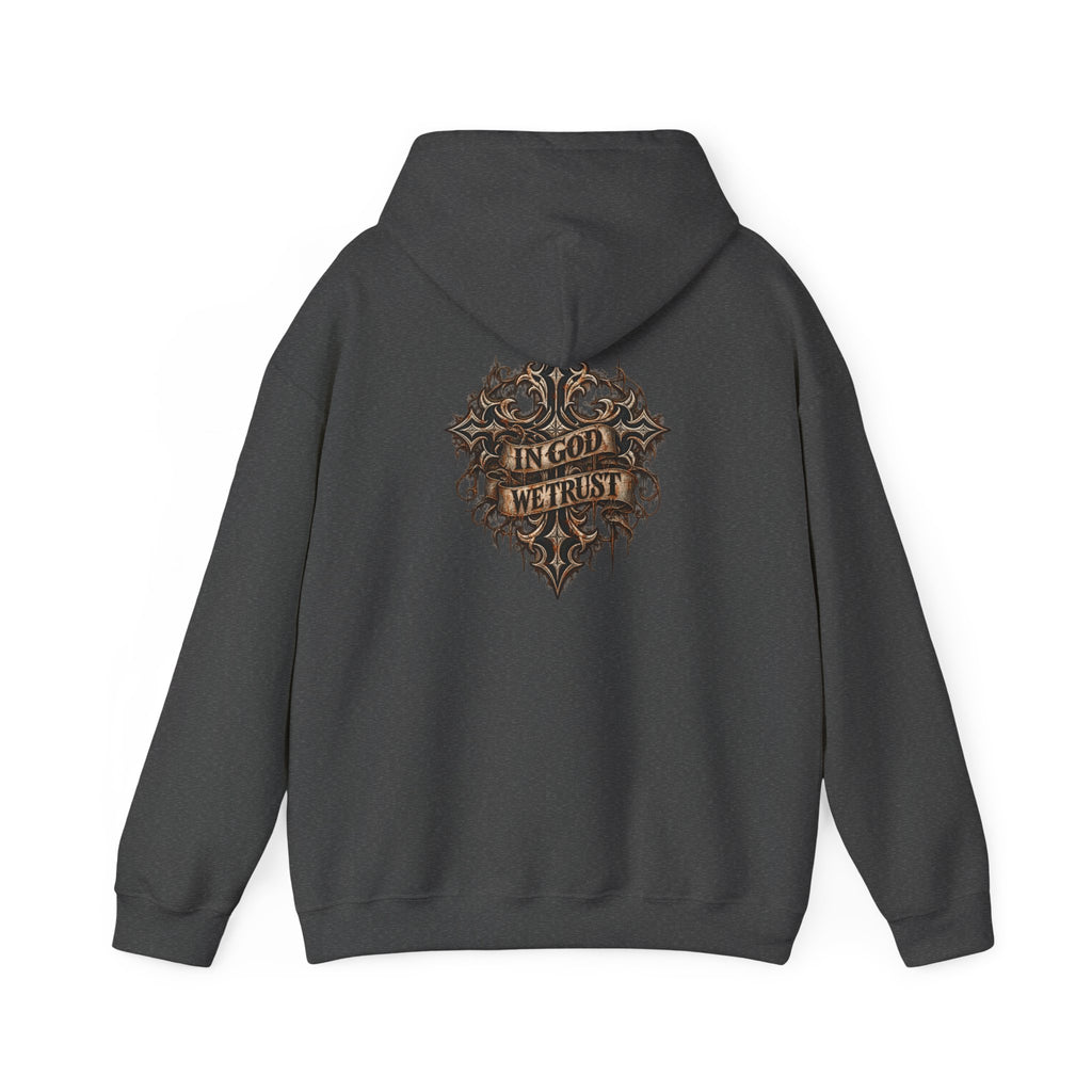 Hoodie - Wild & Whisker Gothic Antler Design, In God We Trust Back Print