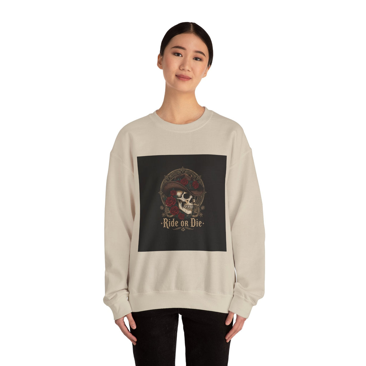 Ride or Die Skull Crewneck Sweatshirt | western skull art, gothic Americana