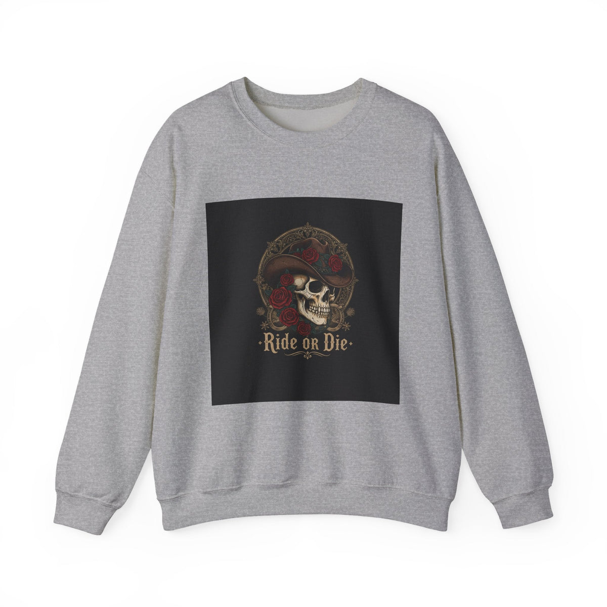 Ride or Die Skull Crewneck Sweatshirt | western skull art, gothic Americana