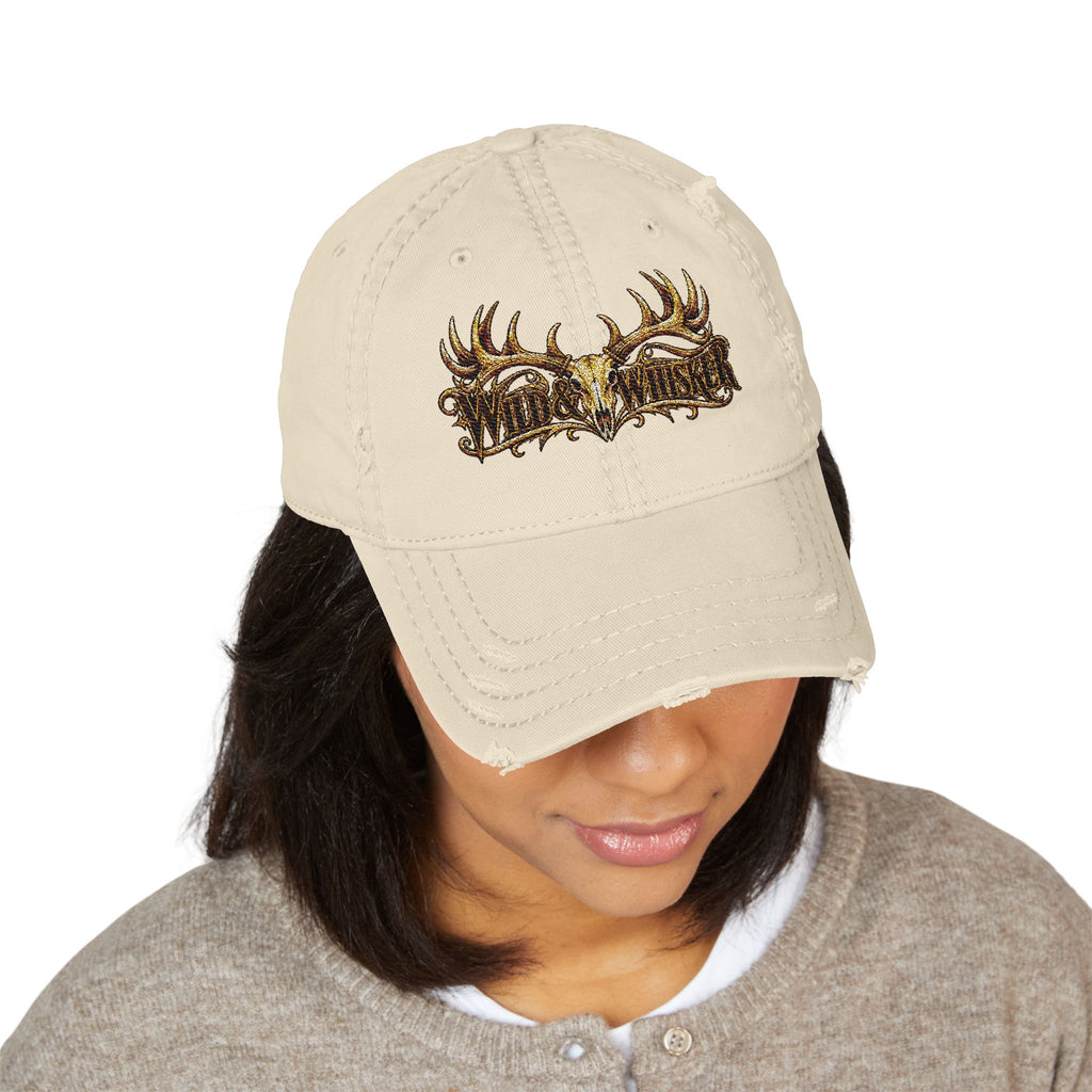 Wild & Rustic Antler Embroidered Distressed  Hat