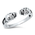 Clear CZ Open Double Skull Ring – Sterling Silver