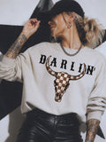 Retro Western Skull Darlin' Graphic Crewneck Sweatshirt