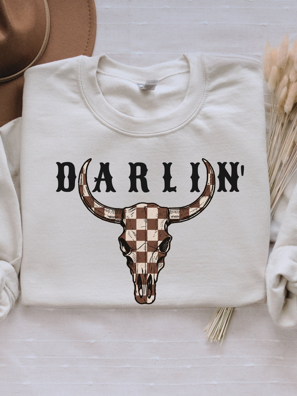 Retro Western Skull Darlin' Graphic Crewneck Sweatshirt